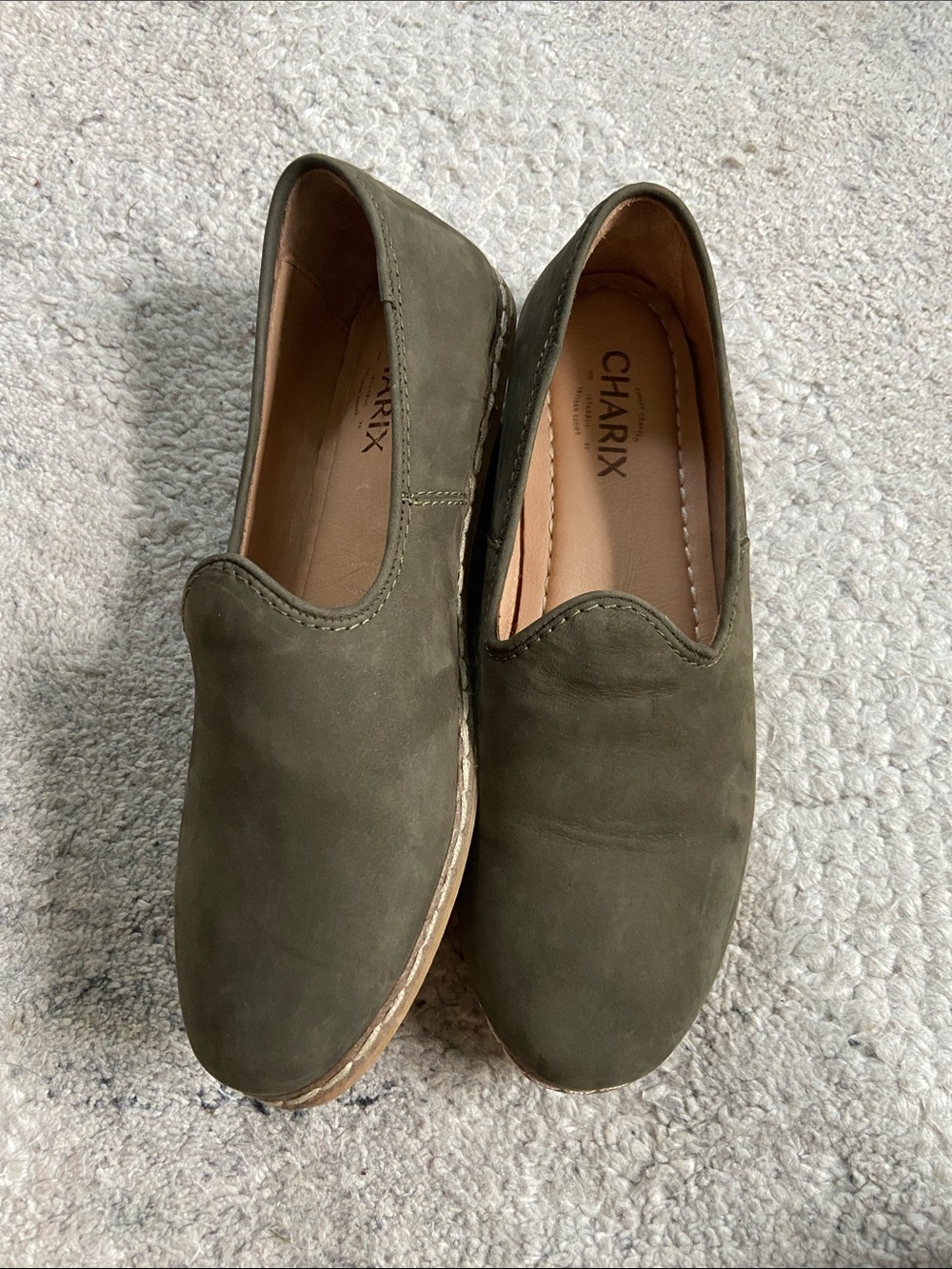 Charix Olive Suede Nubuck Slip-On Loafers - Picture 2 of 11